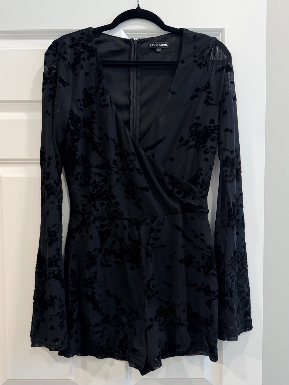 Black Velvet Floral Romper